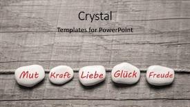  Presentation with love words - Colorful presentation design enhanced with five forces - stones with german words backdrop and a light gray colored foreground