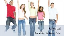 Presentation with teens - Slides with five friends jumping and smiling background and a light blue colored foreground