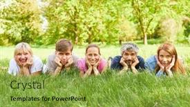  Presentation with friends - Presentation theme featuring five-friends-lie-side background and a seafoam green colored foreground