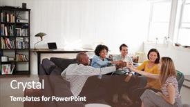  Presentation with new begining - Colorful PPT layouts enhanced with five friends making a toast backdrop and a tawny brown colored foreground