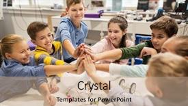  Presentation with education children technology science - Amazing slide deck having five gesture at robotics school backdrop and a soft green colored foreground