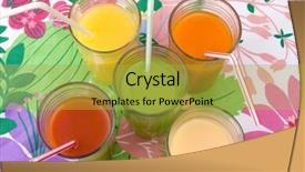 Presentation with juices - PPT theme with five glasses of various juices with straws background and a yellow colored foreground