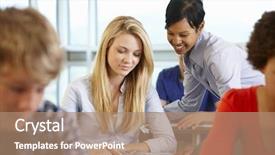  Presentation with helping - PPT theme featuring five grade - african american teacher helping student background and a coral colored foreground