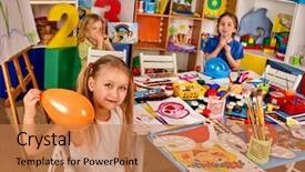  Presentation with physical education - Colorful PPT theme enhanced with five grade - break school in painting class backdrop and a coral colored foreground