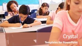  Presentation with school kids - Slide set consisting of five grade - elementary school kids working background and a coral colored foreground