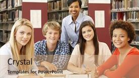  Presentation with public works students - Slide set with five grade - group of students working background and a coral colored foreground