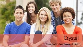  Presentation with multi racial - Slide deck having five grade - multi racial student group sitting background and a coral colored foreground