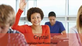 Presentation with class - Theme having five grade - student asking question in class background and a red colored foreground
