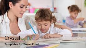  Presentation with woman child - Theme with five grade - woman and child colouring background and a coral colored foreground