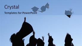  Presentation with shot - Beautiful presentation theme featuring five graduates throwing their hats backdrop and a light blue colored foreground