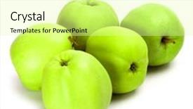  Presentation with green apples - Audience pleasing slides consisting of five green apples isolated on white background backdrop and a blonde colored foreground