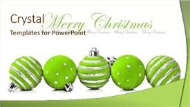  Presentation with white christmas - Cool new slide set with five green christmas decoration ball backdrop and a cream colored foreground