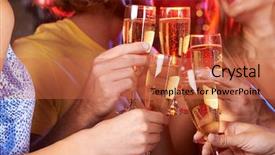  Presentation with flutes - Colorful theme enhanced with 5 anniversary - five hands raising champagne flutes backdrop and a coral colored foreground