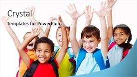  Presentation with children - Presentation enhanced with five happy children with their background and a sky blue colored foreground