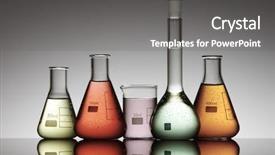 Presentation with flasks - Presentation theme with five laboratory flasks on a white backlight background and a gray colored foreground