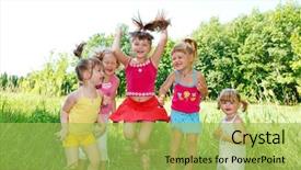  Presentation with preschool graduation - PPT theme enhanced with five little preschool friends jumping background and a yellow colored foreground