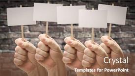  Presentation with blank signs - Slides featuring five-male-hands-holding-blank background and a coral colored foreground