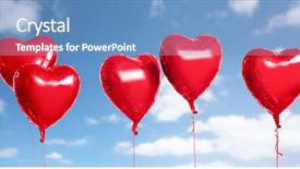  Presentation with helium - Theme enhanced with five metallic foil red helium background and a teal colored foreground