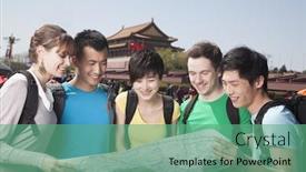 Presentation with map - PPT theme with five-people-looking-at-map background and a seafoam green colored foreground