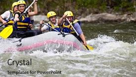  Presentation with rafting - Presentation having five people whitewater rafting background and a light gray colored foreground