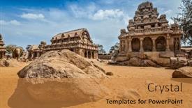  Presentation with hindu - PPT theme enhanced with five-rathas-ancient-hindu-monolithic background and a gold colored foreground
