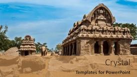  Presentation with hindu - PPT theme featuring five-rathas-ancient-hindu-monolithic background and a coral colored foreground