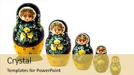  Presentation with russian doll - Slide deck having five russian dolls in sequence background and a yellow colored foreground