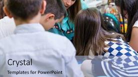  Presentation with educational kindergarten - Amazing theme having five shape - group of kids applying colorful backdrop and a light blue colored foreground