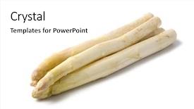  Presentation with water droplets - PPT layouts having five shoots of white asparagus with water droplets isolated background and a white colored foreground