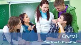  Presentation with classroom - PPT layouts enhanced with five students discussing in classroom background and a  colored foreground