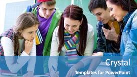  Presentation with classroom - Amazing presentation having five students discussing in classroom backdrop and a  colored foreground