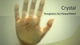  Presentation with hand print - Slide deck with five unique shapes - little hand making a print background and a mint green colored foreground