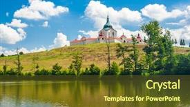  Presentation with pilgrimage - Audience pleasing presentation theme consisting of five unique shapes - pilgrimage church of saint john backdrop and a tawny brown colored foreground