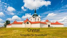  Presentation with pilgrimage - Beautiful PPT theme featuring five unique shapes - pilgrimage church of saint john backdrop and a gold colored foreground