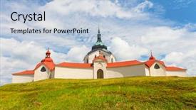  Presentation with pilgrimage - PPT theme consisting of five unique shapes - pilgrimage church of saint john background and a light blue colored foreground