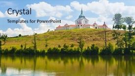  Presentation with pilgrimage - Audience pleasing presentation theme consisting of five unique shapes - pilgrimage church of saint john backdrop and a light blue colored foreground