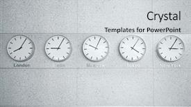  Presentation with wall - Slides with five wall clocks showing time background and a light gray colored foreground