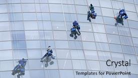  Presentation with modern building - Cool new theme with five window cleaners on modern backdrop and a light blue colored foreground