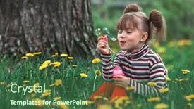  Presentation with soap - Presentation theme featuring five-year-girl-blowing-soap background and a ocean colored foreground