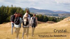  Presentation with walking young wild jaguar - Slide deck consisting of five young adult friends walk background and a yellow colored foreground