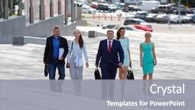  Presentation with young business people - Amazing PPT theme having five young attractive business people backdrop and a gray colored foreground
