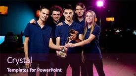  Presentation with sports - Beautiful slide deck featuring five-young-cheerful-and-successful backdrop and a wine colored foreground