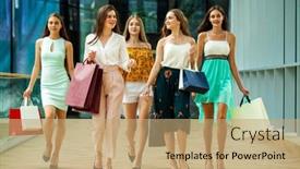  Presentation with mall - Presentation theme consisting of five-young-girlfriends-are-walking background and a  colored foreground