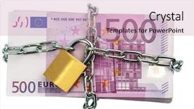  Presentation with padlock - Colorful PPT theme enhanced with fixed asset - euro bank notes backdrop and a soft green colored foreground