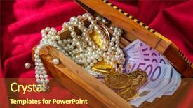  Presentation with luxury gold - PPT theme featuring fixed asset - gold coins and bars background and a tawny brown colored foreground