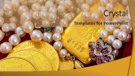  Presentation with luxury gold - PPT theme enhanced with fixed asset - gold coins and bars background and a coral colored foreground