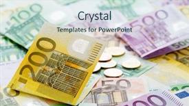  Presentation with investments - Presentation featuring fixed asset - many different euro bills symbolic background and a sky blue colored foreground