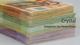  Presentation with bills - Amazing PPT theme having fixed asset - many different euro bills backdrop and a coral colored foreground