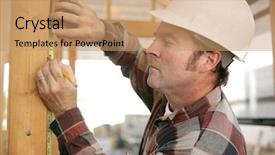  Presentation with construction - Colorful PPT theme enhanced with quality workmanship - construction working taking measurments backdrop and a coral colored foreground