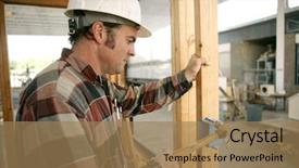  Presentation with work quality - Amazing PPT layouts having quality workmanship - electrician on a construction site backdrop and a  colored foreground